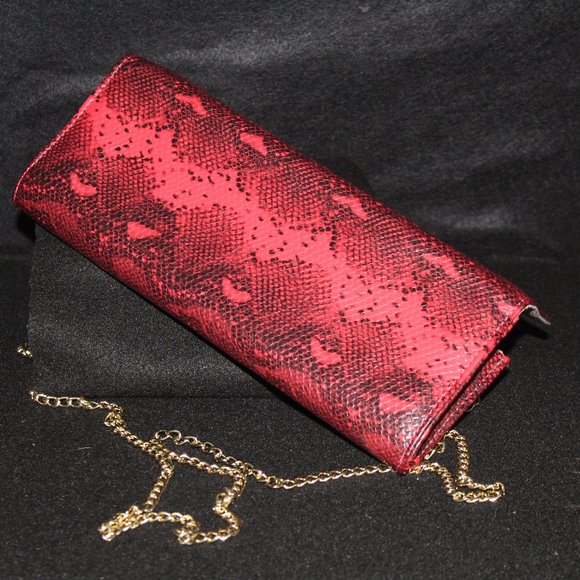 BCBGeneration Red Snake Print Faux Leather Clutch - Picture 5 of 6